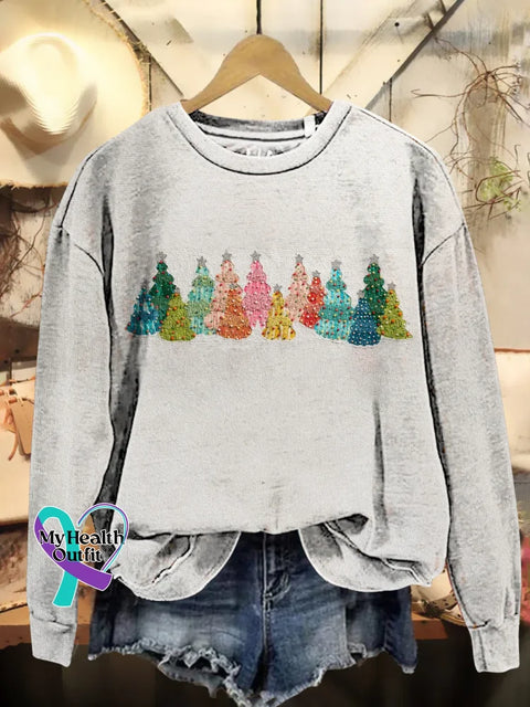 Christmas Tree Print Casual Sweatshirt Multicolor / S