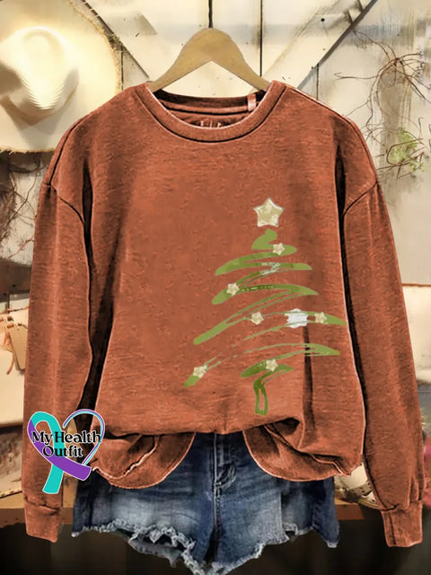 Christmas Tree Print Casual Sweatshirt Orange / S