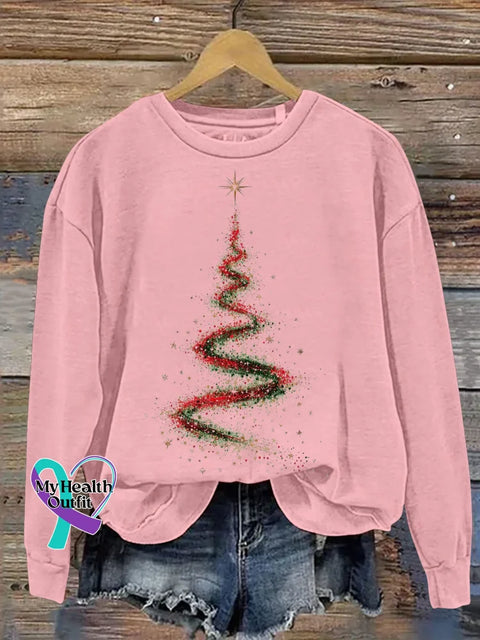 Christmas Tree Print Casual Sweatshirt Pink / S