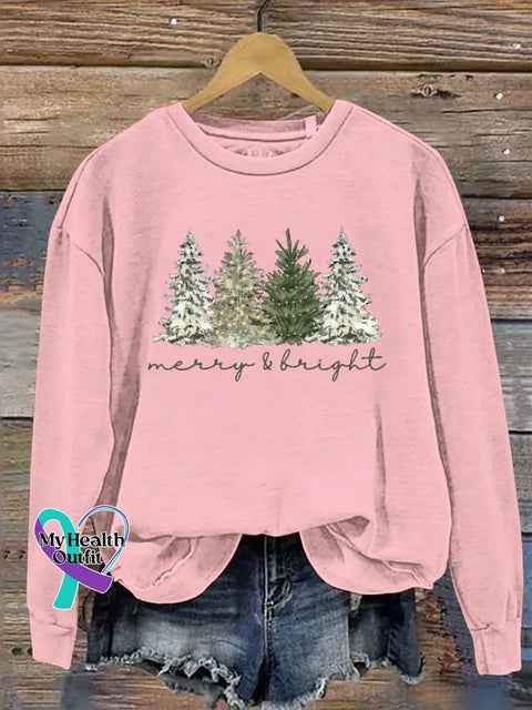 Christmas Tree Print Casual Sweatshirt Pink / S