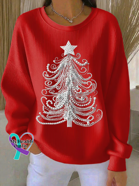 Christmas Tree Print Casual Sweatshirt Red / S