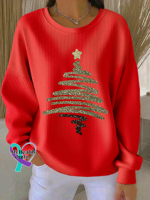 Christmas Tree Print Casual Sweatshirt Red / S