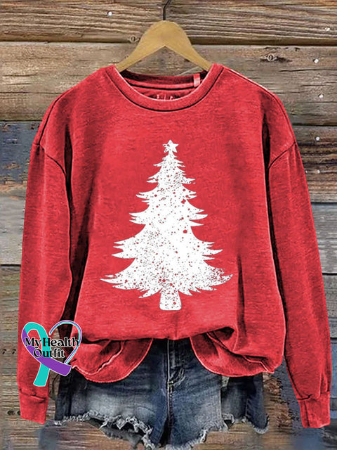 Christmas Tree Print Casual Sweatshirt Red / S