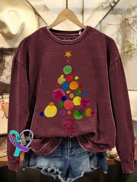 Christmas Tree Print Casual Sweatshirt Red / S