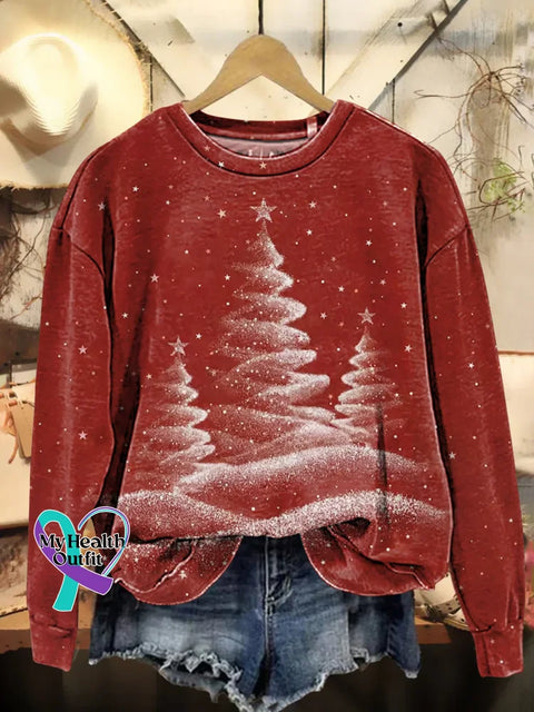 Christmas Tree Print Casual Sweatshirt Red / S
