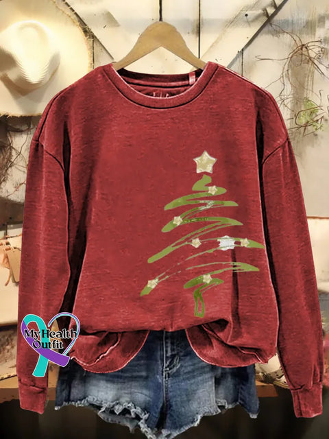 Christmas Tree Print Casual Sweatshirt Red / S