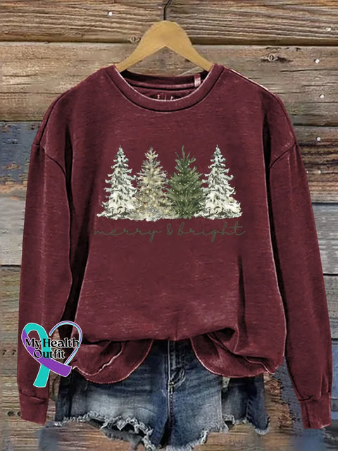 Christmas Tree Print Casual Sweatshirt Red / S
