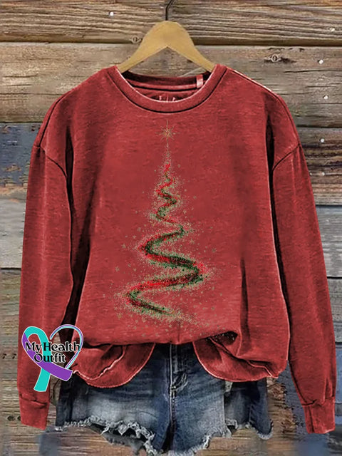 Christmas Tree Print Casual Sweatshirt Red / S