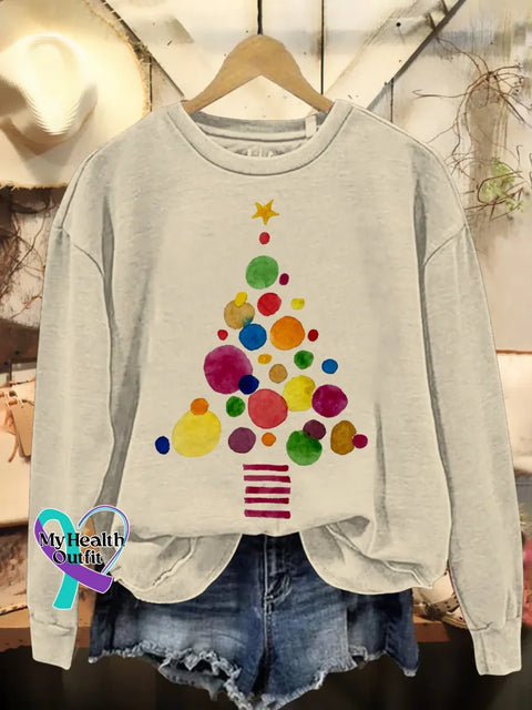 Christmas Tree Print Casual Sweatshirt Sand / S