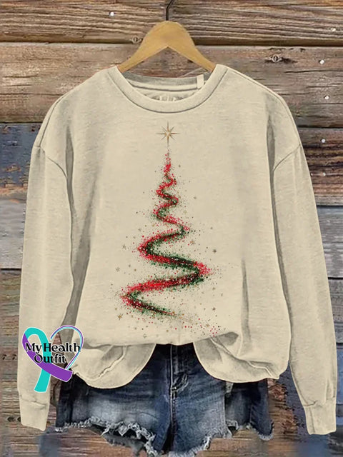 Christmas Tree Print Casual Sweatshirt Sand / S
