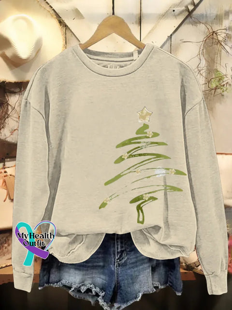 Christmas Tree Print Casual Sweatshirt Sand / S