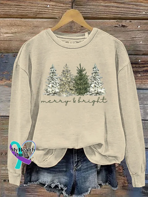 Christmas Tree Print Casual Sweatshirt Sand / S