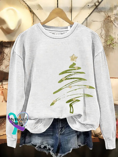 Christmas Tree Print Casual Sweatshirt White / S