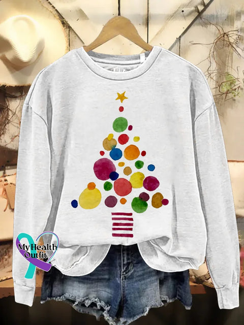 Christmas Tree Print Casual Sweatshirt White / S