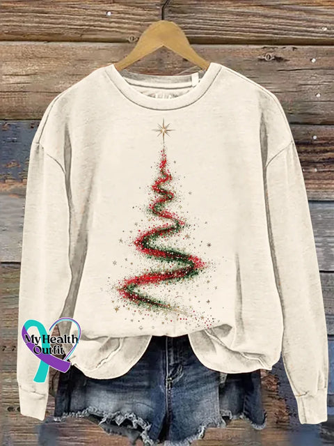 Christmas Tree Print Casual Sweatshirt White / S
