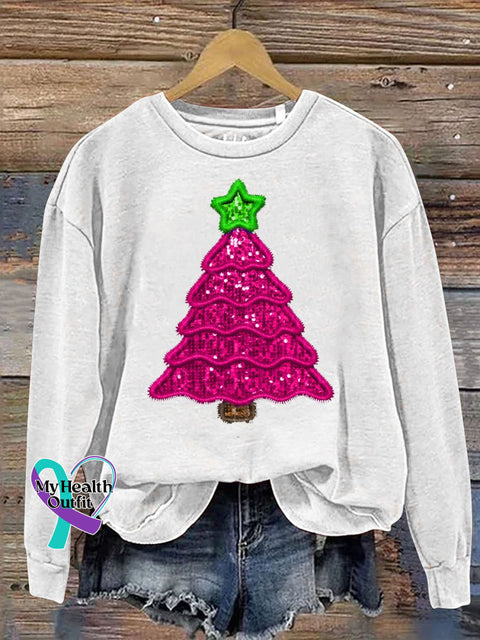 Christmas Tree Print Casual Sweatshirt White / S