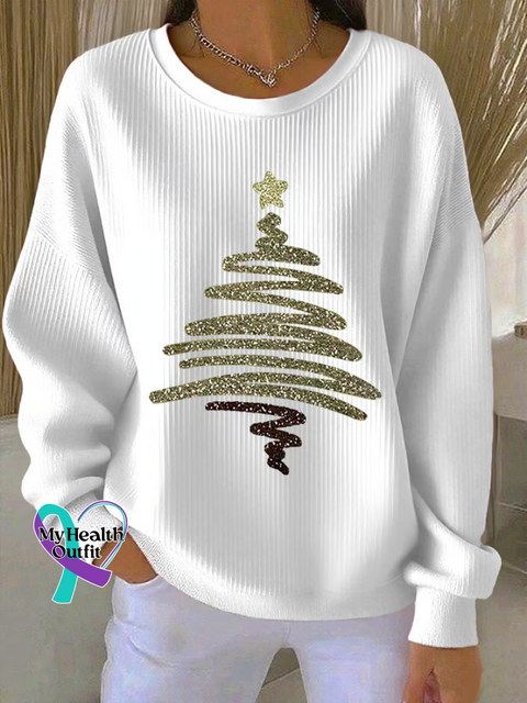 Christmas Tree Print Casual Sweatshirt White / S