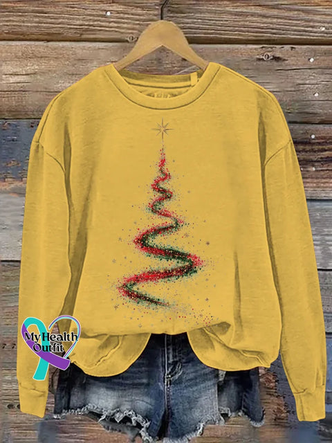 Christmas Tree Print Casual Sweatshirt Yellow / S