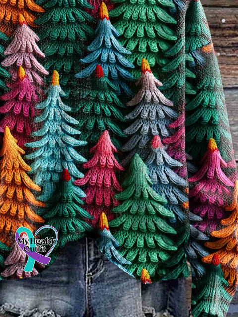Christmas Tree Print Knit Pullover Sweater