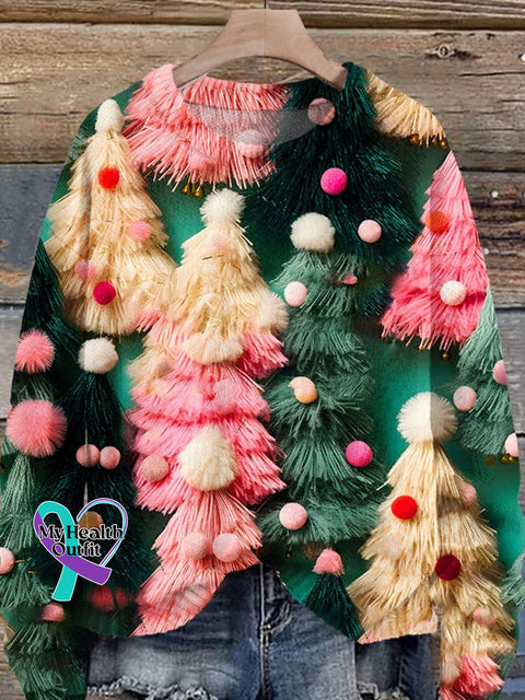 Christmas Tree Print Knit Pullover Sweater