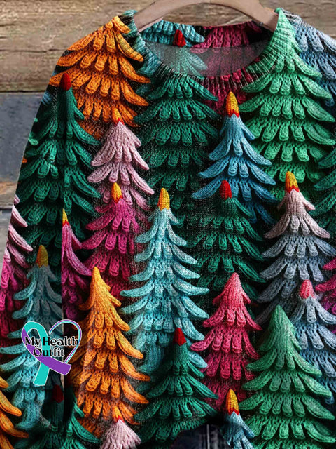 Christmas Tree Print Knit Pullover Sweater