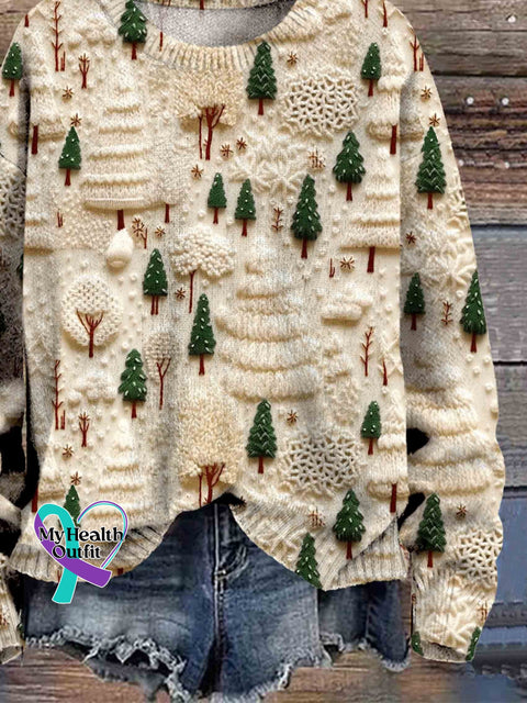 Christmas Tree Print Knit Pullover Sweater