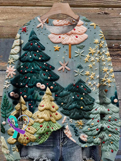 Christmas Tree Print Knit Pullover Sweater
