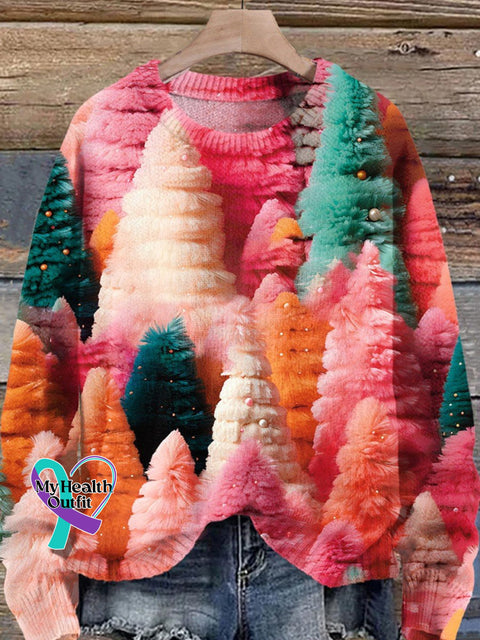 Christmas Tree Print Knit Pullover Sweater