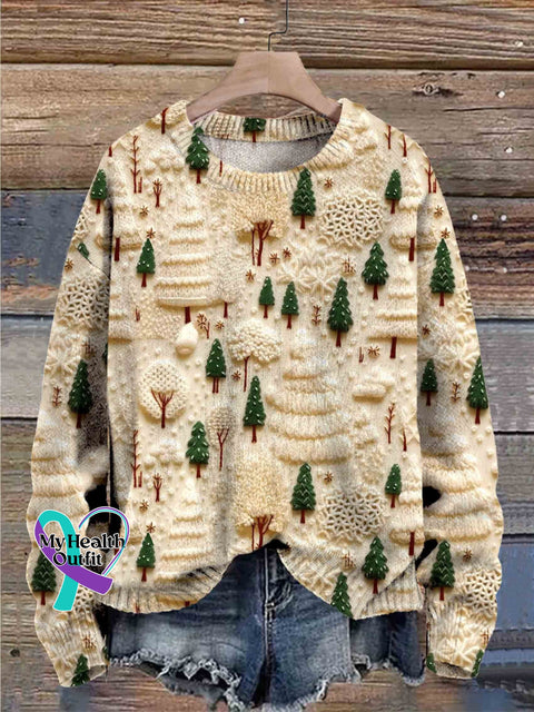 Christmas Tree Print Knit Pullover Sweater Multicolor / S