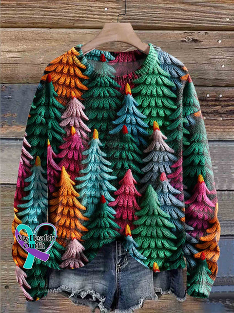 Christmas Tree Print Knit Pullover Sweater Multicolor / S
