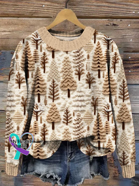 Christmas Tree Print Knit Pullover Sweater Multicolor / S