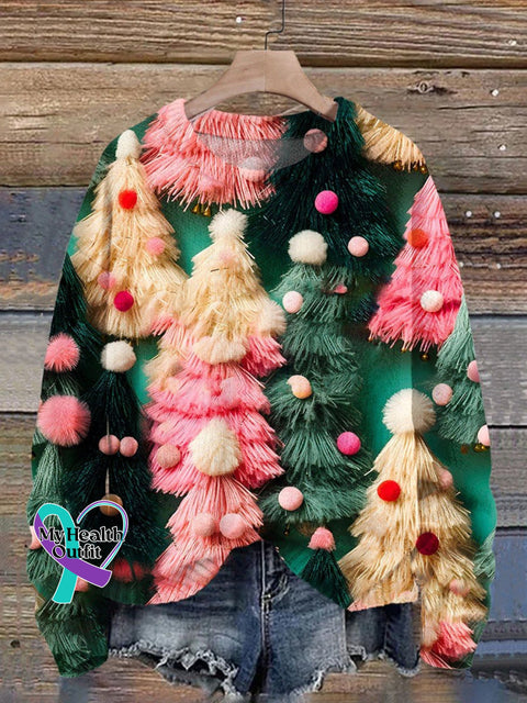 Christmas Tree Print Knit Pullover Sweater Multicolor / S