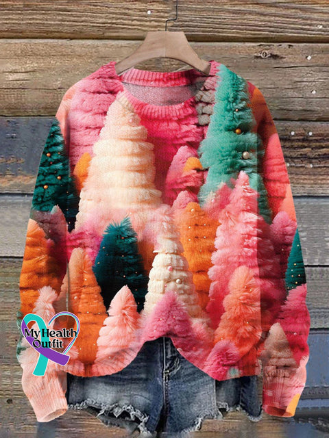 Christmas Tree Print Knit Pullover Sweater Multicolor / S