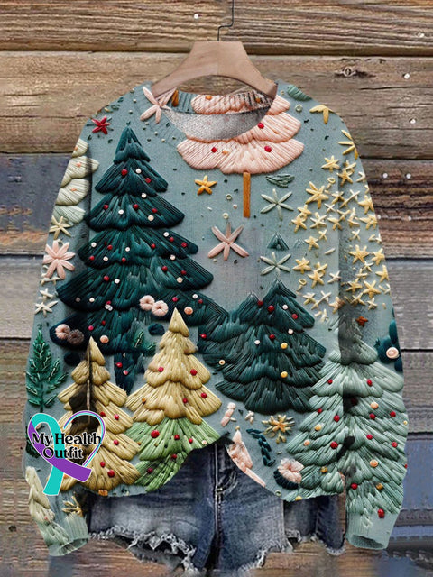 Christmas Tree Print Knit Pullover Sweater Multicolor / S