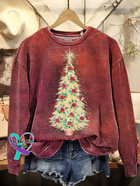 Christmas Tree Rose Casual Sweatshirt Multicolor / S