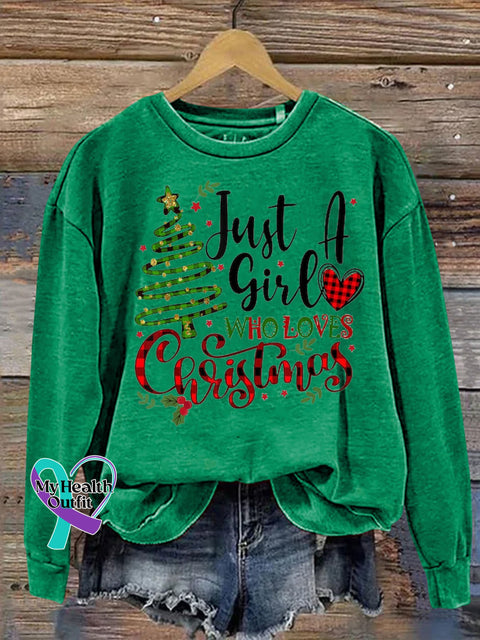 Christmas Tree Snow Just A Girl Who Loves Print Casual Sweatshirt Green / S