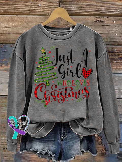 Christmas Tree Snow Just A Girl Who Loves Print Casual Sweatshirt Grey / S