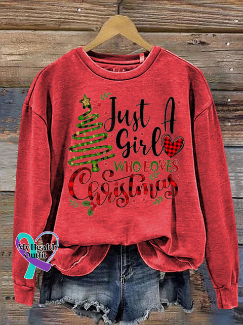 Christmas Tree Snow Just A Girl Who Loves Print Casual Sweatshirt Red / S