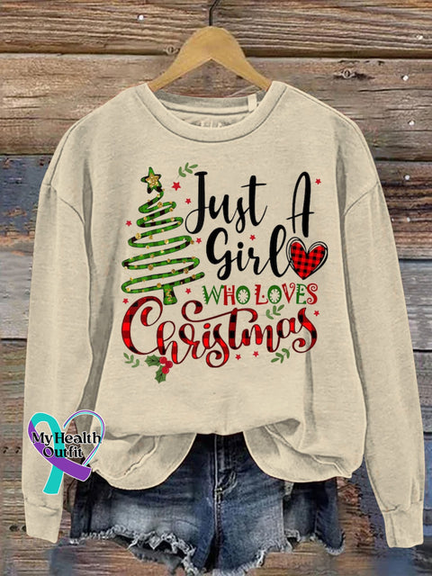Christmas Tree Snow Just A Girl Who Loves Print Casual Sweatshirt Sand / S