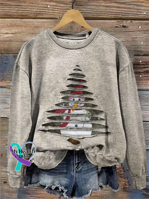 Christmas Tree Snowman Casual Cotton Sweatshirt Multicolor / S