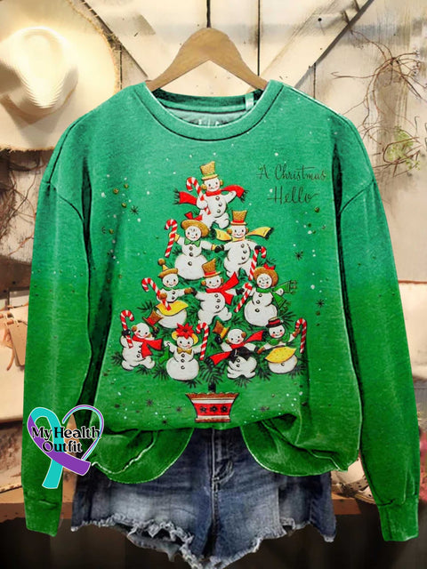 Christmas Tree Snowman Casual Sweatshirt Multicolor / S