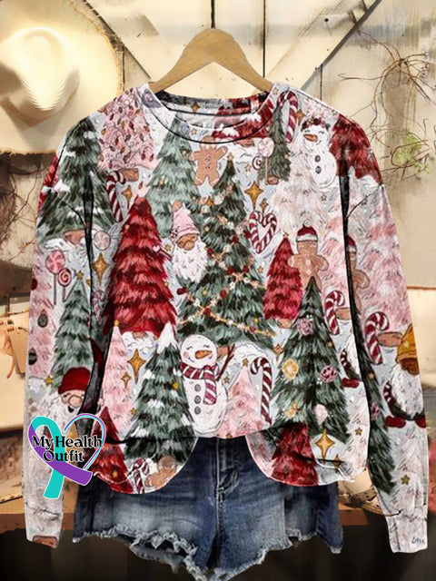 Christmas Tree Snowman Casual Sweatshirt Multicolor / S