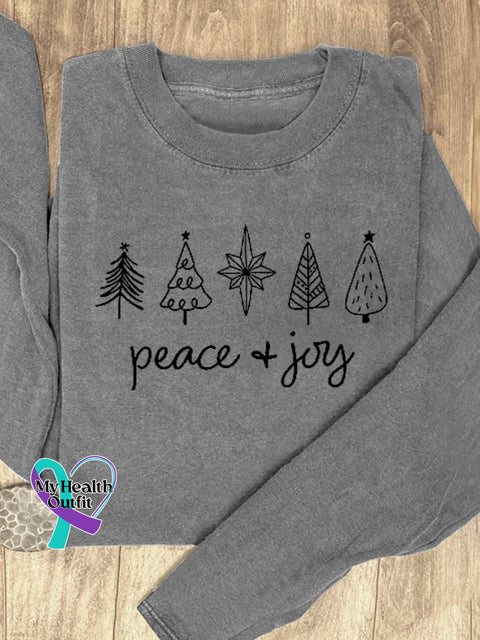 Christmas Tree Stars Peace & Joy Print Casual Sweatshirt Grey / S