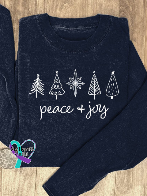 Christmas Tree Stars Peace & Joy Print Casual Sweatshirt Navyblue / S