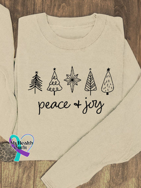 Christmas Tree Stars Peace & Joy Print Casual Sweatshirt Sand / S