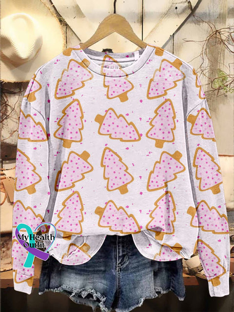 Christmas Trees Cookies For Fabric With Pink Casual Sweatshirt Multicolor / S