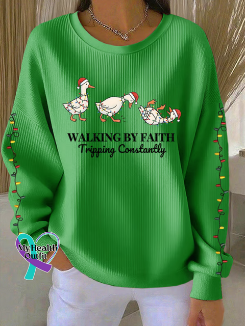 Christmas Walking By Faith Tripping Constantly Print Casual Sweatshirt Green / S