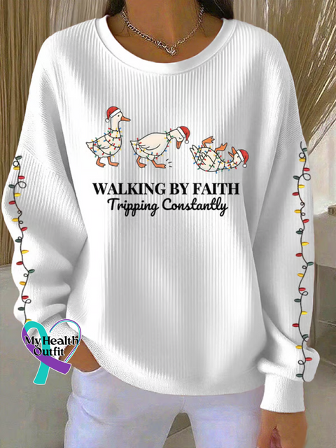 Christmas Walking By Faith Tripping Constantly Print Casual Sweatshirt White / S