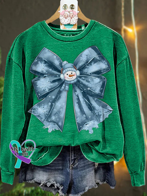 Christmas Winter Coquette Bow Cozy Season Snowman Casual Sweatshirt Green / S