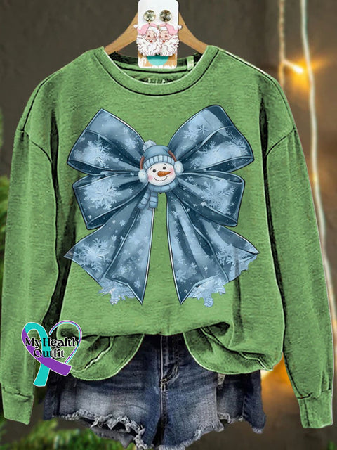 Christmas Winter Coquette Bow Cozy Season Snowman Casual Sweatshirt Lightgreen / S